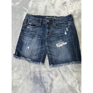 American Eagle Women's/Junior Boyfriend Distressed Denim Jean Shorts Sz4 Raw Hem